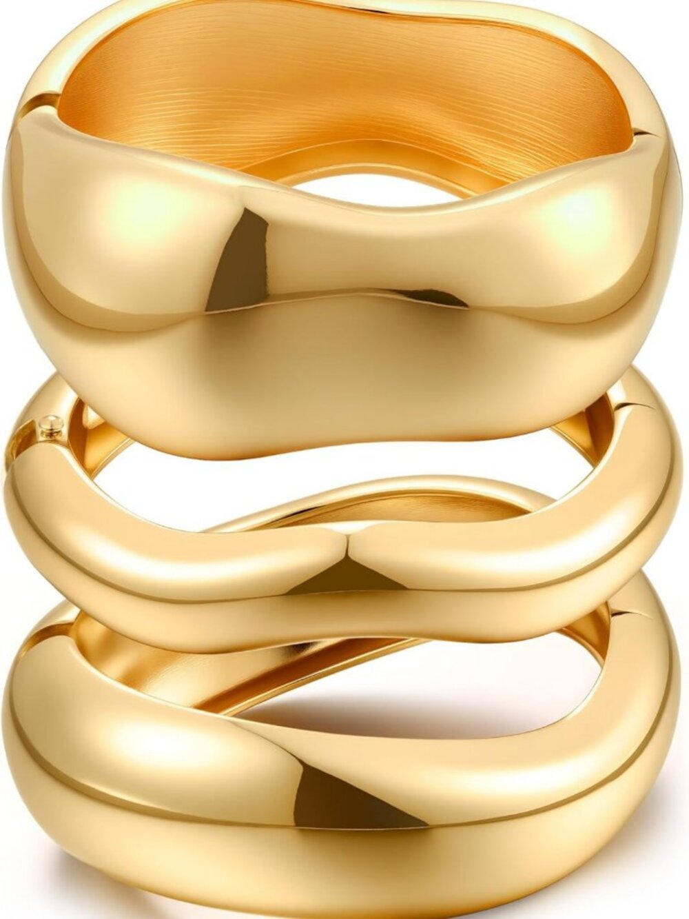 Chunky Gold Bangle Bracelets Set for Women | 14k Gold Plated Cuff Stackable